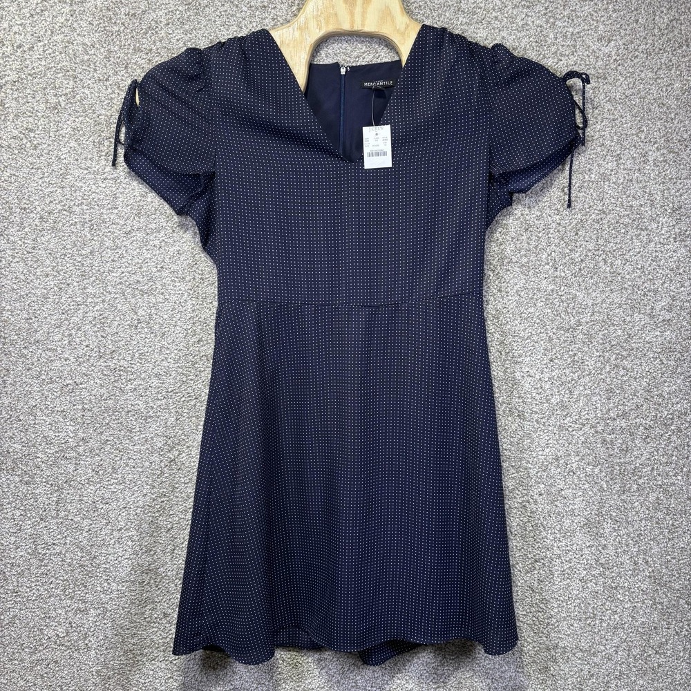 NWT J.Crew Mercantile Dress Womens 10 Blue Polka Dot Short Sleeve V‎ Neck Flare